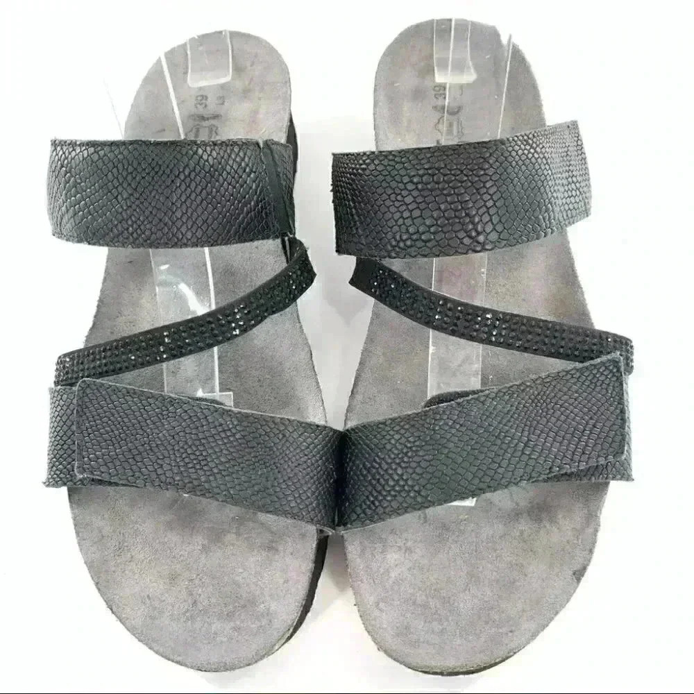 Naot sandals 39 8 black leather snakeskin print sticky strap walking comfort - Picture 3 of 12
